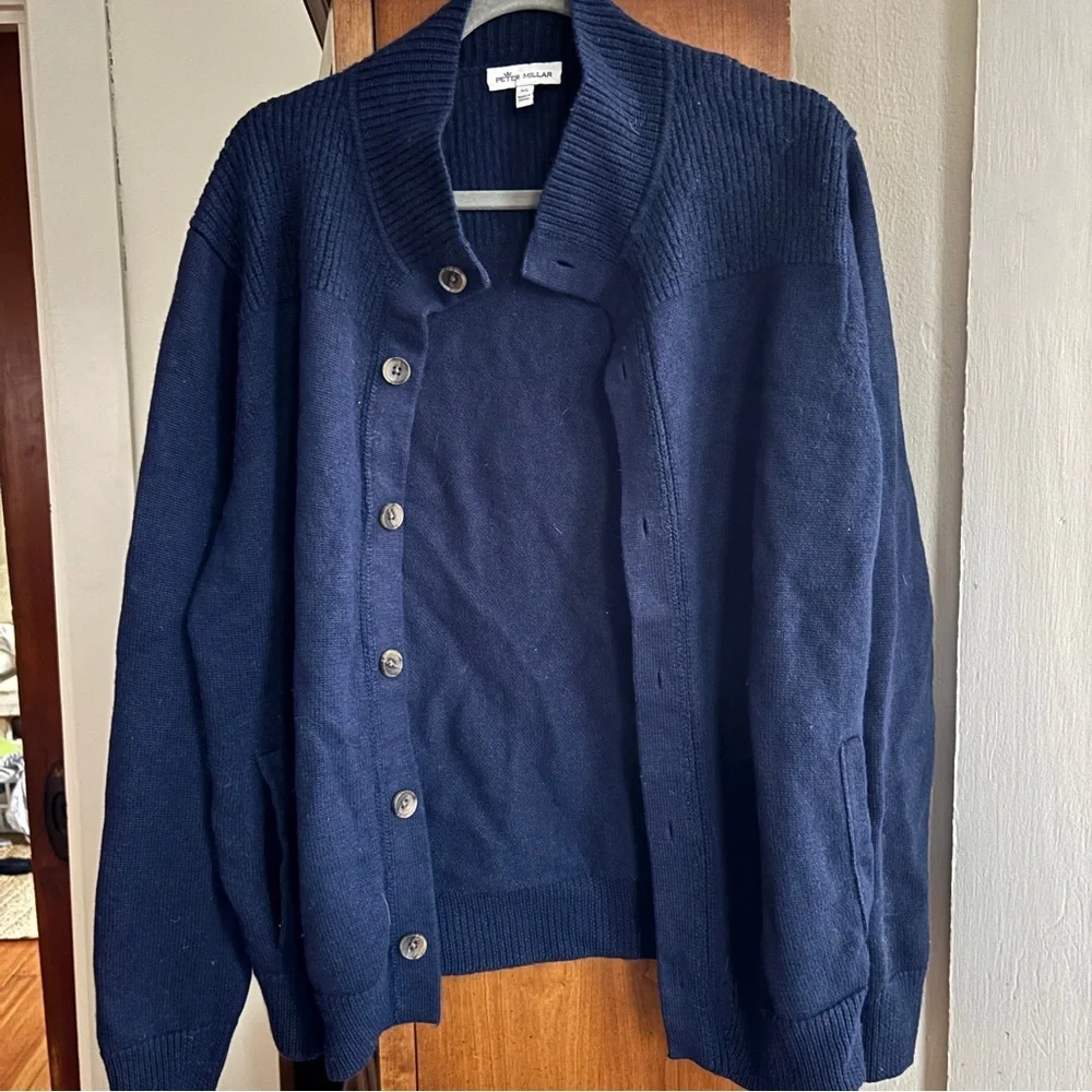 Peter Millar merino wool and linen blend cardigan navy blue